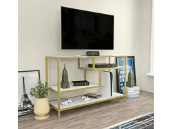 Armário de TV Dplizzar, Aparador de sala, ArmárioBaixo para TV, Base de parede equipada, 120x39h75 cm, Ouro e Branco