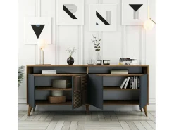 Armário de TV Dpogg, Aparador de sala, Armário de TV baixo, Base de parede equipada, 180x35 h79 cm, Nogueira e Antracite