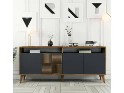 Armário de TV Dpogg, Aparador de sala, Armário de TV baixo, Base de parede equipada, 180x35 h79 cm, Nogueira e Antracite