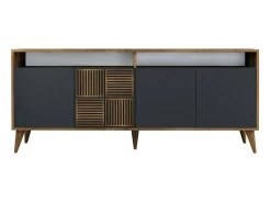 Armário de TV Dpogg, Aparador de sala, Armário de TV baixo, Base de parede equipada, 180x35 h79 cm, Nogueira e Antracite