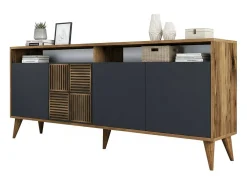 Armário de TV Dpogg, Aparador de sala, Armário de TV baixo, Base de parede equipada, 180x35 h79 cm, Nogueira e Antracite