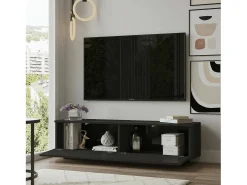 Armário de TV Dpoloni, Aparador de sala, Armário de TV baixo, Base de parede equipada, 140x36h38 cm, Preto