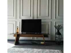 Armário de TV Dpotenz, Aparador de sala, Armário de TV baixo, Base de parede equipada, 158x40h45 cm, Nogueira e Preto