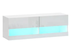 Armário de TV pendurado 120x35x40,5cm, iluminação LED, 16 modos, Branco brilhante
