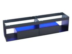 Armário de TV, Preto brilhante, com LED, 2 gavetas, para até 70 polegadas