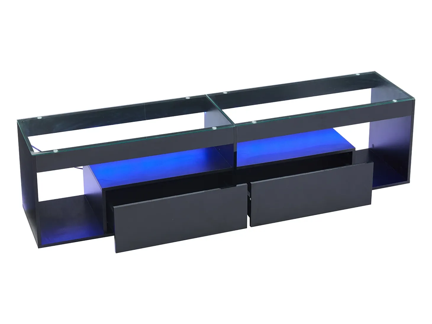 Armário de TV, Preto brilhante, com LED, 2 gavetas, para até 70 polegadas