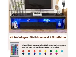 Armário de TV, Preto brilhante, com LED, 2 gavetas, para até 70 polegadas