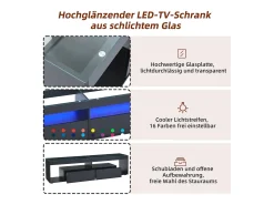 Armário de TV, Preto brilhante, com LED, 2 gavetas, para até 70 polegadas
