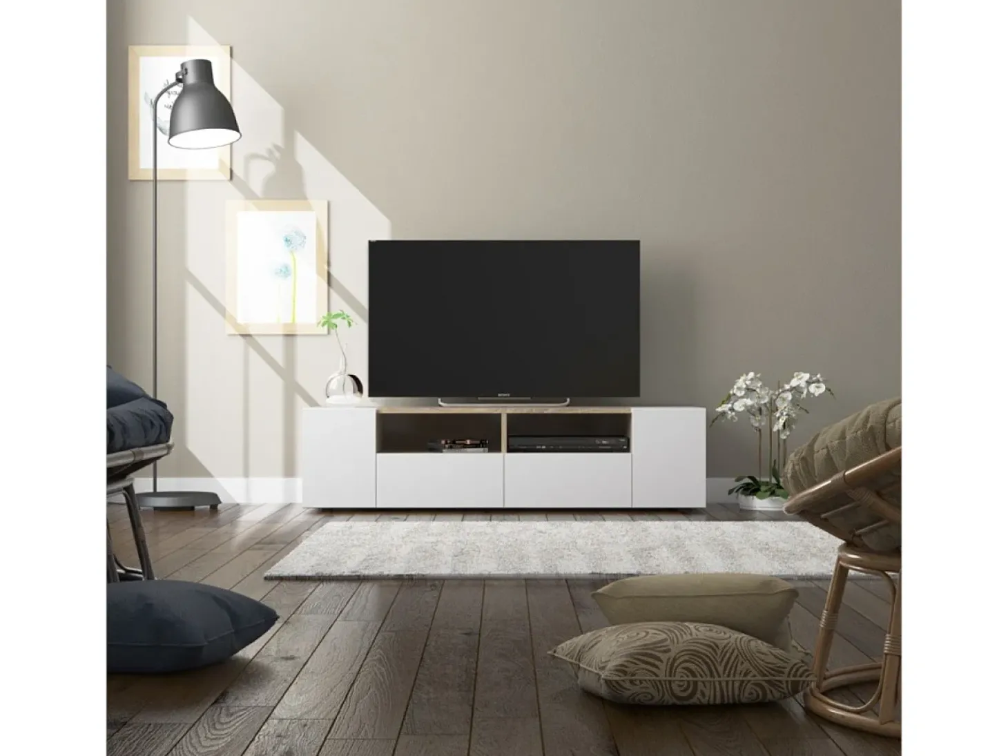 Armário de TV Tamiko 138 cm branco Artik carvalho canadense