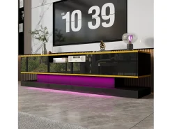 Armário de TV 180x38x45cm, 3 gavetas, compartimento aberto, LED com mudança de cor, Brilhante