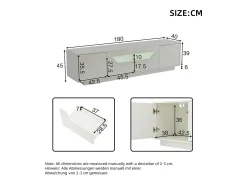 Armário de TV 180x40x45cm, 2 gavetas e 2 armários, LED, para até 75 polegadas, branco