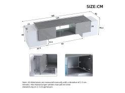 Armário de TV 180x40x46,5cm, branco e cinza, com LED Bluetooth, para até 70 polegadas
