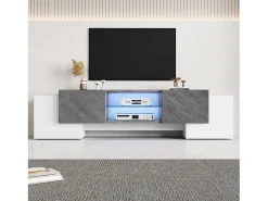 Armário de TV 180x40x46,5cm, branco e cinza, com LED Bluetooth, para até 70 polegadas