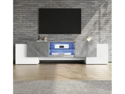 Armário de TV 180x40x46,5cm, branco e cinza, com LED Bluetooth, para até 70 polegadas