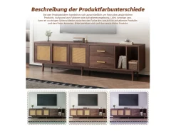 Armário de TV 190x40x52cm, Rattan marrom, com gavetas, 6 pernas, para até 75 polegadas