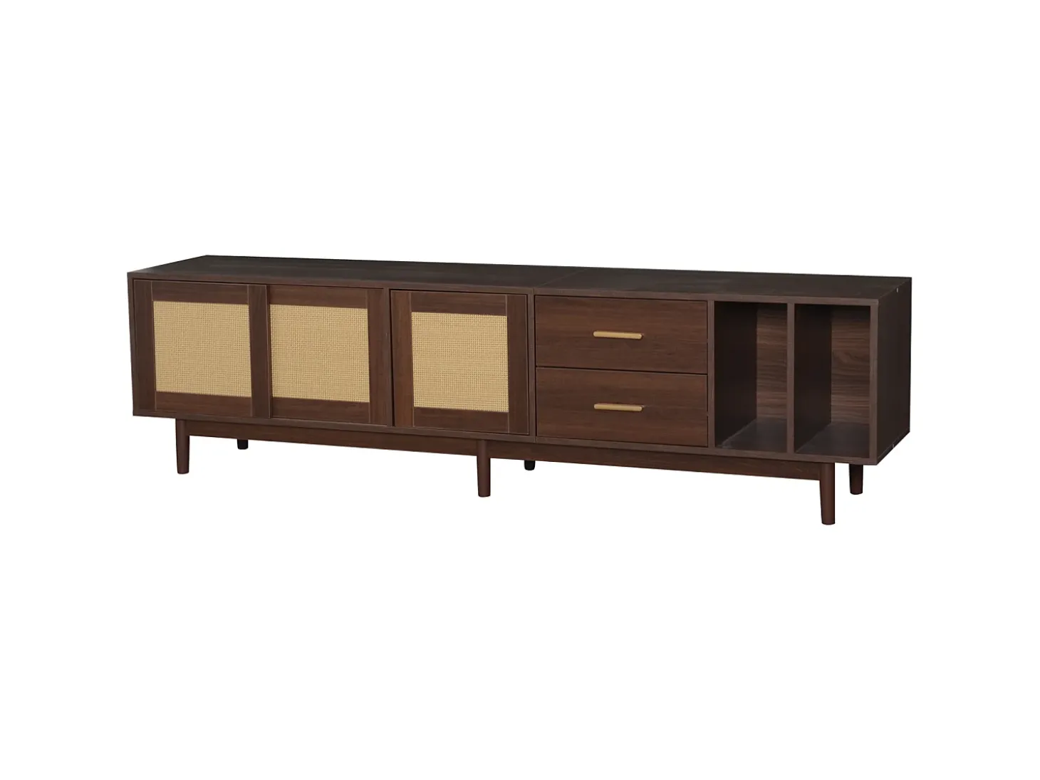 Armário de TV 190x40x52cm, Rattan marrom, com gavetas, 6 pernas, para até 75 polegadas