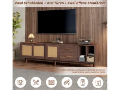 Armário de TV 190x40x52cm, Rattan marrom, com gavetas, 6 pernas, para até 75 polegadas
