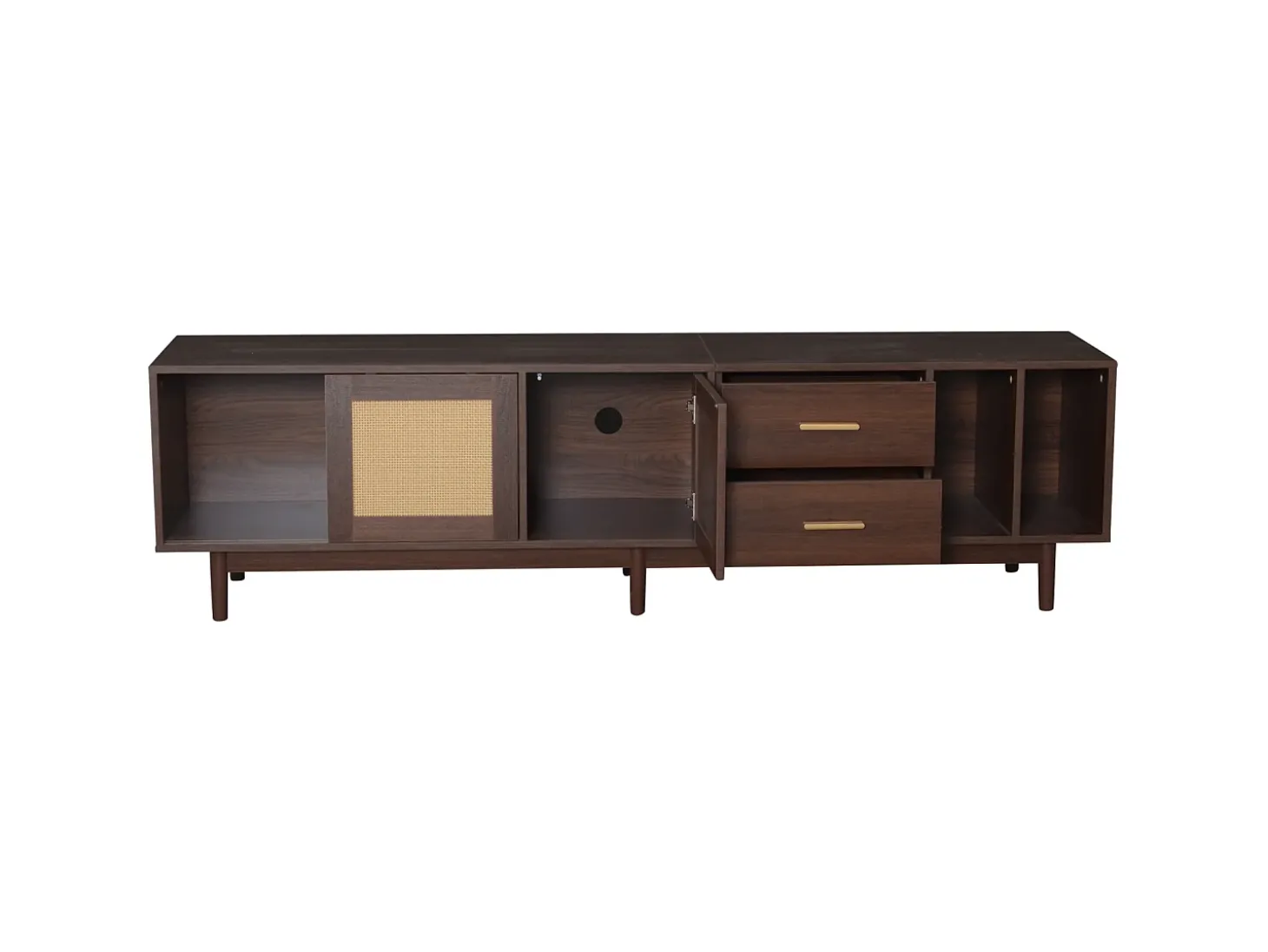 Armário de TV 190x40x52cm, Rattan marrom, com gavetas, 6 pernas, para até 75 polegadas