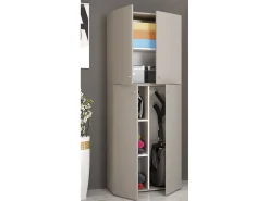 Armário de vassoura de madeira VCM | 6 compartimentos | Armário doméstico | Dimensões: L. 70 x A. 184 x P. 40 cm | 4 Portas rotativas - Lona (Cinza)
