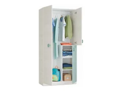 Armário Dgorett, Guarda-roupa para quarto de criança, Armário com 3 portas e 3 prateleiras com barra para cabide, 90x52h200 cm, Cinza e Verde Aqua
