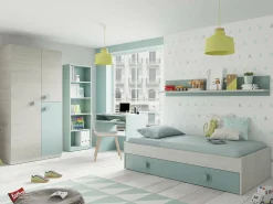 Armário Dgorett, Guarda-roupa para quarto de criança, Armário com 3 portas e 3 prateleiras com barra para cabide, 90x52h200 cm, Cinza e Verde Aqua
