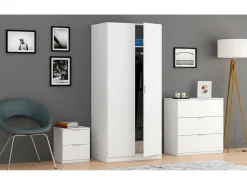 Armário Dleon, Armário de quarto com 2 portas de batente, Móveis de quarto com 1 prateleira e varão, 82x52h180 cm, Branco