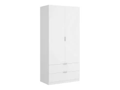 Armário Dlunin, Cabide para quarto, Armário com 2 portas de batente e 2 gavetas, 81x52h184 cm, Branco