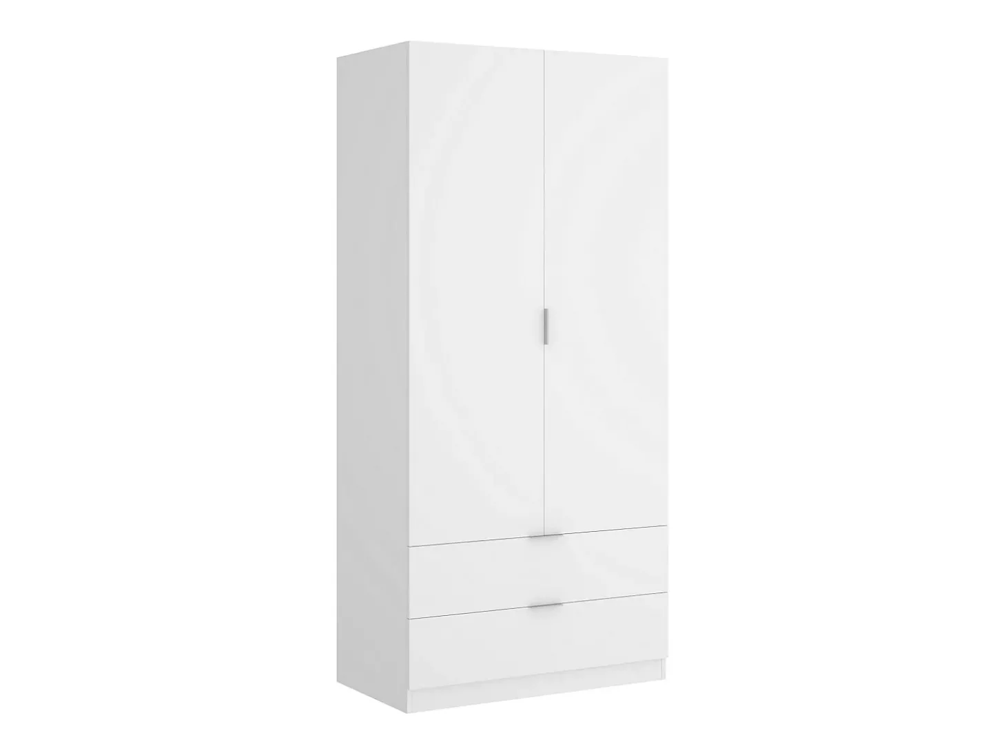 Armário Dlunin, Cabide para quarto, Armário com 2 portas de batente e 2 gavetas, 81x52h184 cm, Branco