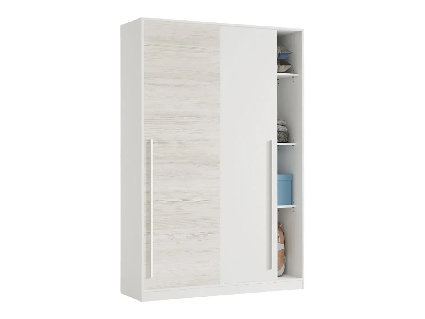 Armário Downey, Armário de quarto com 2 portas de correr, armário com barra suspensa e 3 prateleiras, 120x50h200 cm, branco antigo
