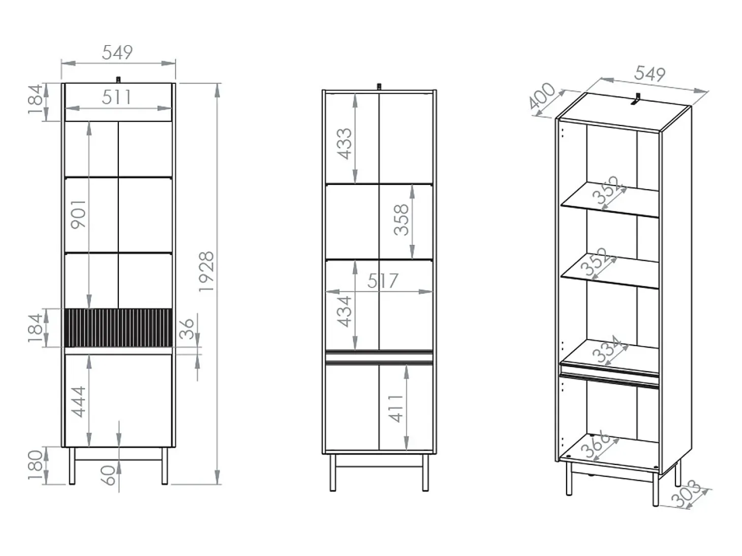 Armário expositor de 2 portas Connie Cashmere e madeira
