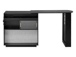 Armário giratório com tomadas, iluminação LED e painel perfurado - Preto