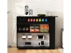 Armário giratório com tomadas, iluminação LED e painel perfurado - Preto