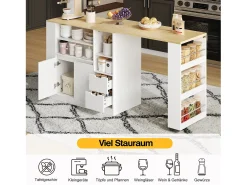 Armário giratório para bar - 115 x 50 x 92 cm - com prateleiras + 2 gavetas + mesa extensível - MDF - branco + natural