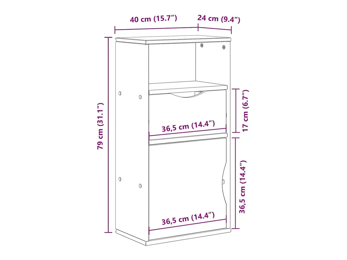 Armário lateral gaveta ODDA 40x24x79 cm pinho de madeira maciça