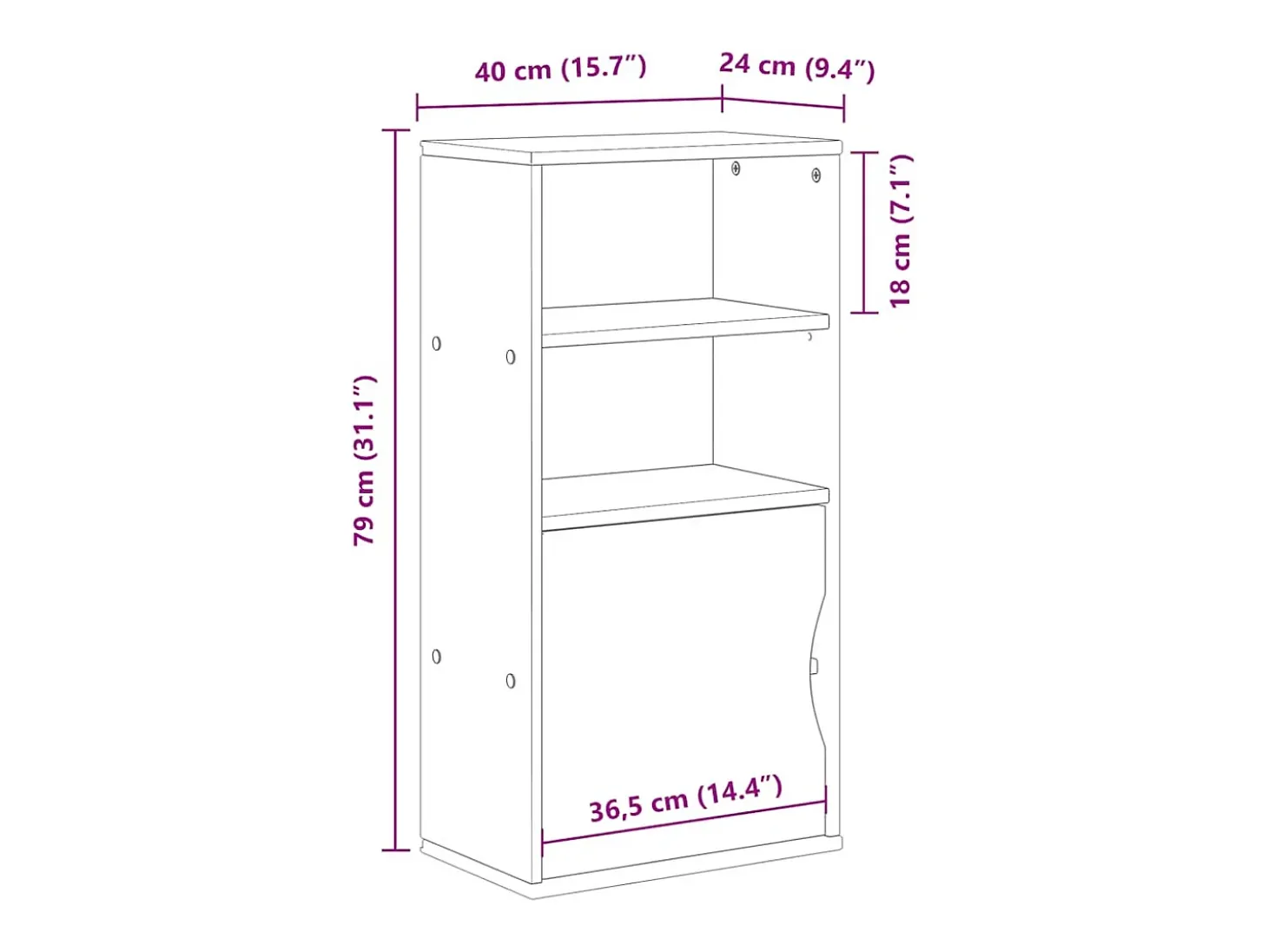 Armário lateral ODDA branco 40x24x79 cm pinho de madeira maciça