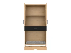 Armário multifuncional para animais de estimação, 160 cm, com comedouro, cama, espaço de armazenamento e ganchos.