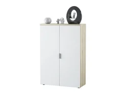 Armário multiuso Dlupp, Armário multiuso com 2 portas, Sapateira com 3 prateleiras, Sapateira moderna, 80x33h119 cm, Carvalho e Branco