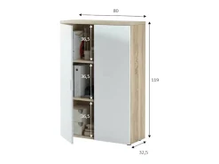 Armário multiuso Dlupp, Armário multiuso com 2 portas, Sapateira com 3 prateleiras, Sapateira moderna, 80x33h119 cm, Carvalho e Branco