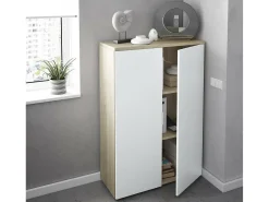 Armário multiuso Dlupp, Armário multiuso com 2 portas, Sapateira com 3 prateleiras, Sapateira moderna, 80x33h119 cm, Carvalho e Branco