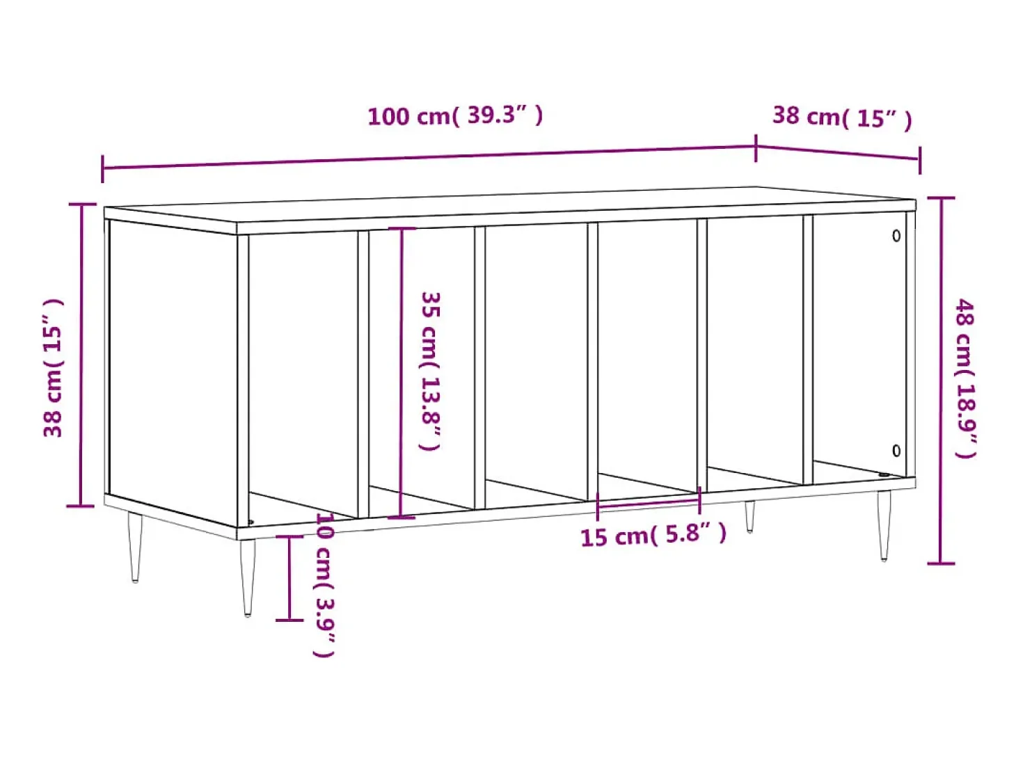 Armário p/ discos 100x38x48cm derivados madeira cinzento sonoma