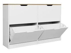 Armário para calçados com 4 compartimentos rebatíveis - Branco e natural - LOTULA