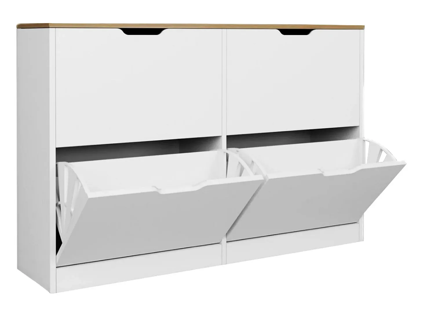 Armário para calçados com 4 compartimentos rebatíveis - Branco e natural - LOTULA