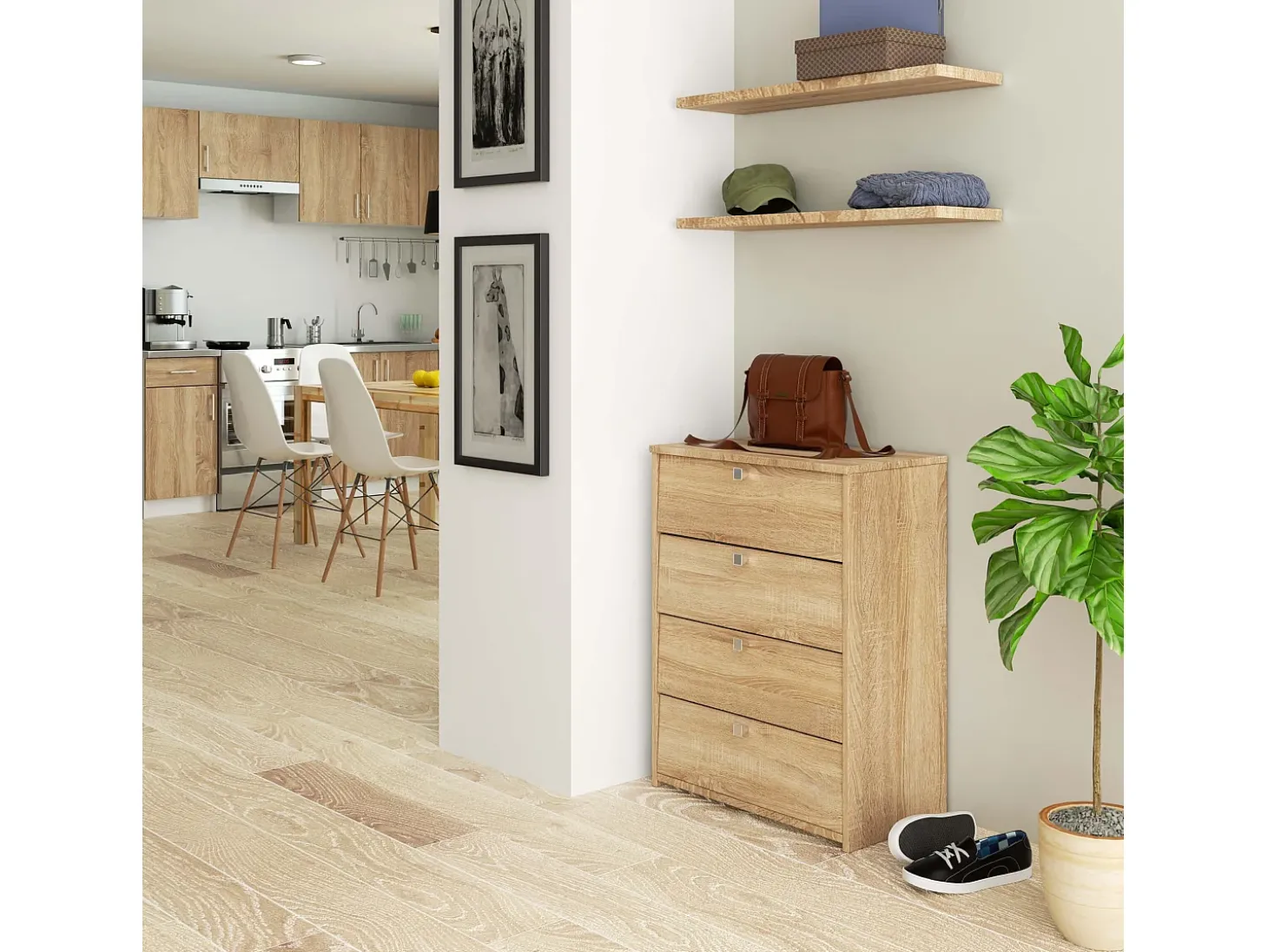 Armário para Calçados com 4 Portas Rebatíveis 60cm - Carvalho Sonoma