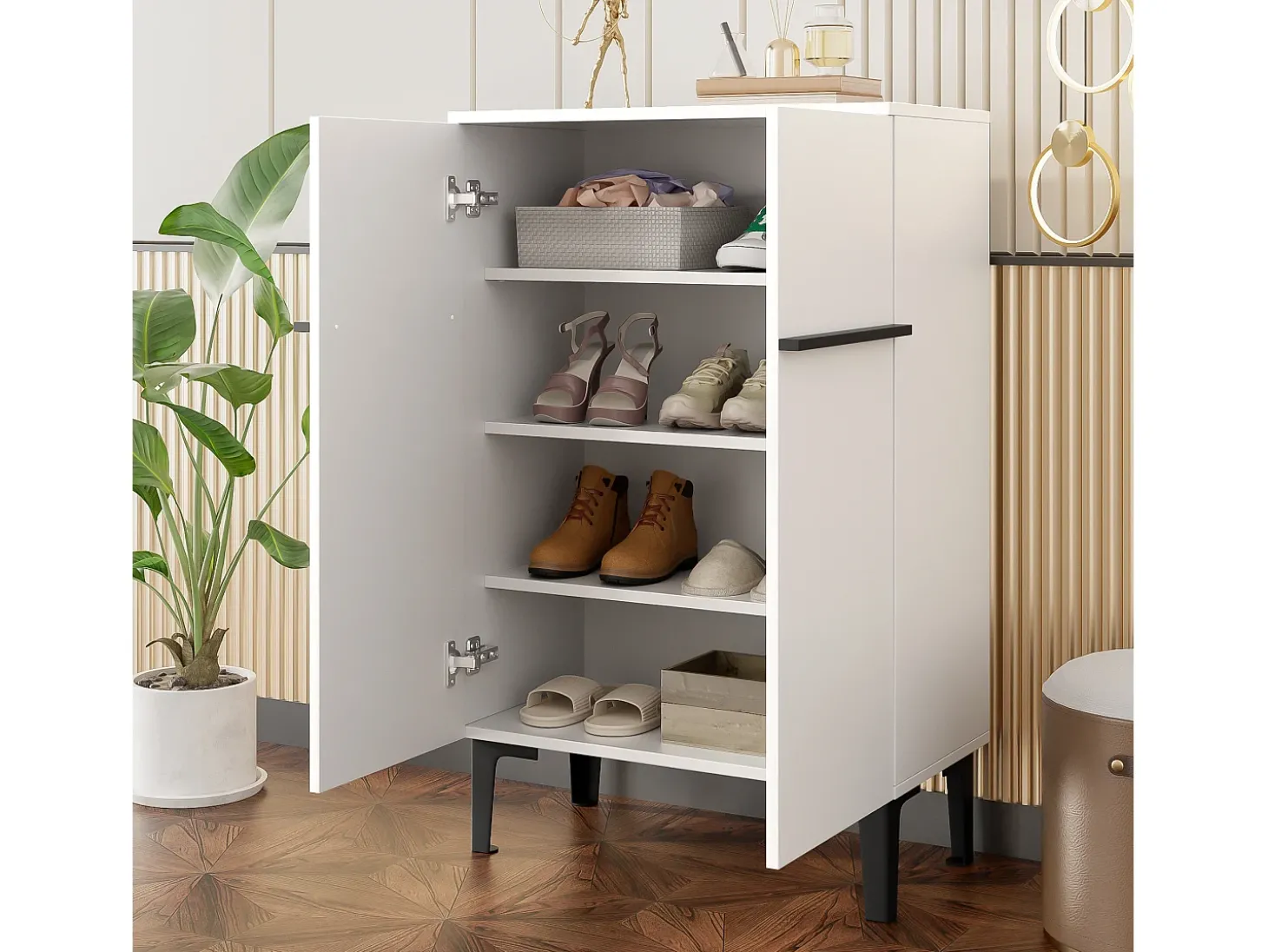 Armário para sapatos branco com 2 portas - prateleiras ajustáveis 60 × 34,5 x 95 cm