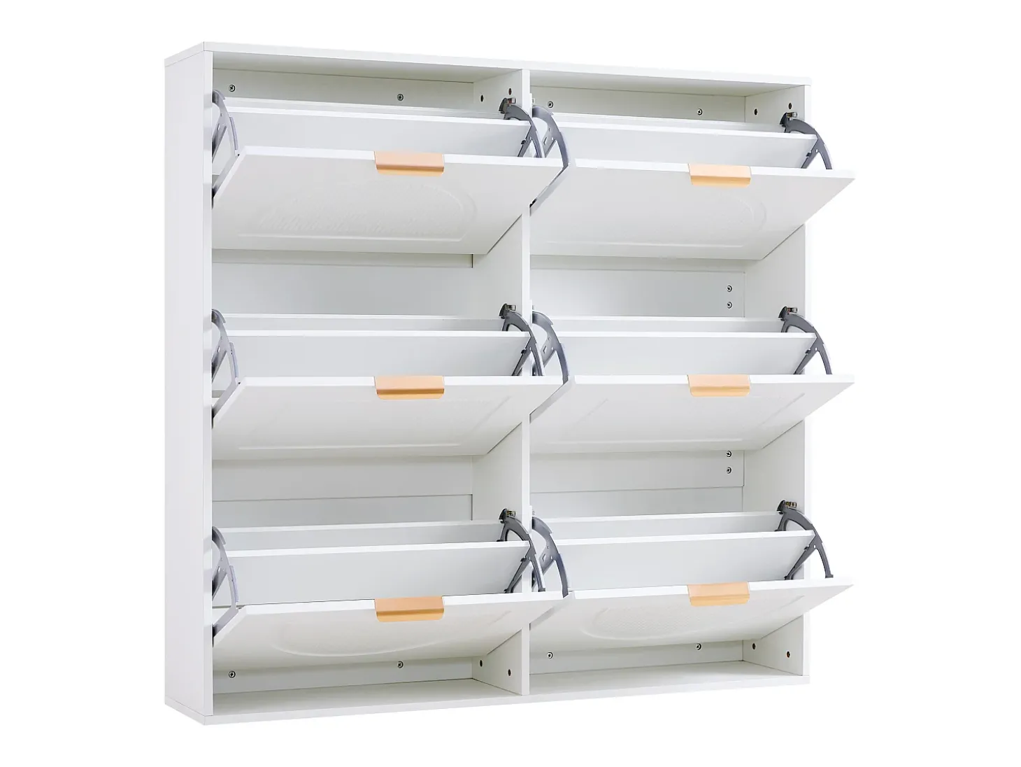 Armário para sapatos branco com 6 portas basculantes, 118x25x115 cm