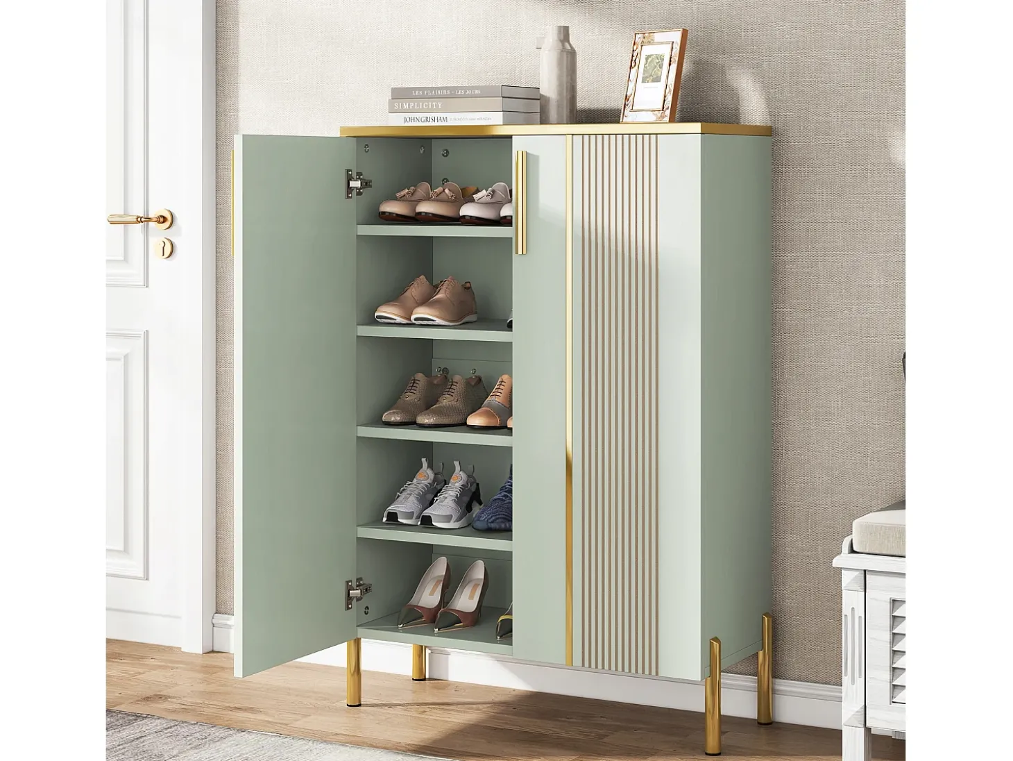 Armário para sapatos com 2 portas, 70 x 35 x 100 cm, com 6 níveis e prateleiras reguláveis, para 22 pares de sapatos
