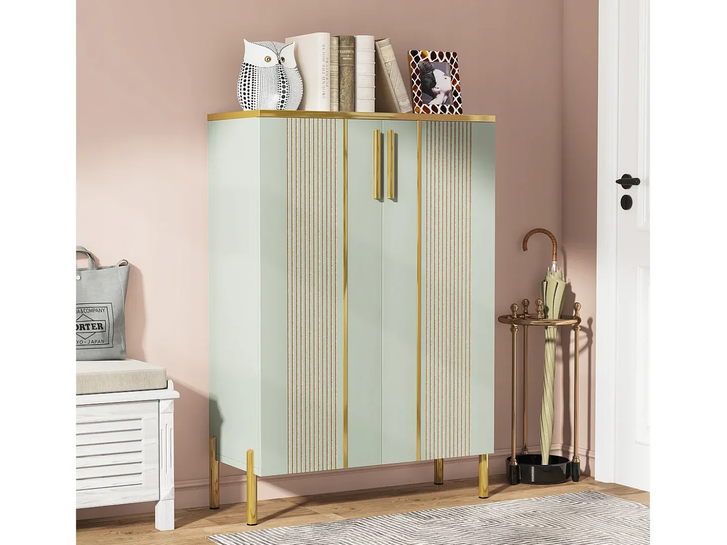Armário para sapatos com 2 portas, 70 x 35 x 100 cm, com 6 níveis e prateleiras reguláveis, para 22 pares de sapatos