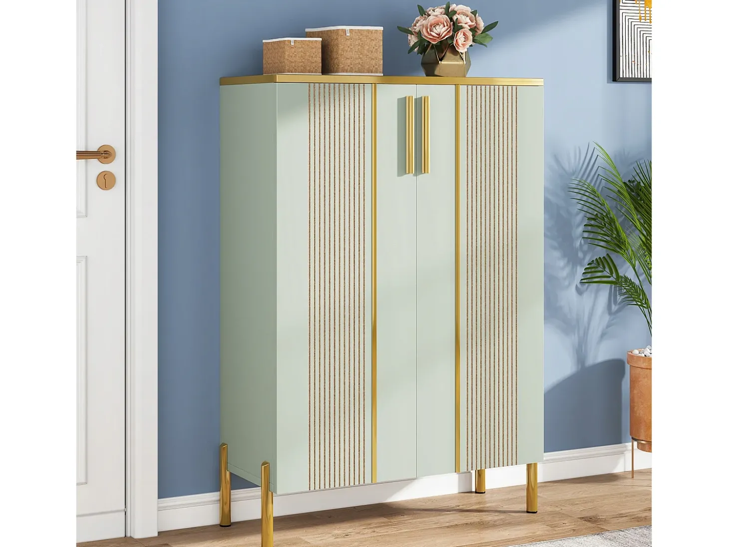Armário para sapatos com 2 portas, 70 x 35 x 100 cm, com 6 níveis e prateleiras reguláveis, para 22 pares de sapatos