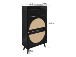 Armário para sapatos em rattan preto - 2 portas e 1 gaveta