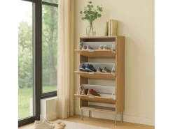 Armário para sapatos Sforza em melamina para hall de entrada, 3 portas, carvalho natural, 110x63x23,5 cm